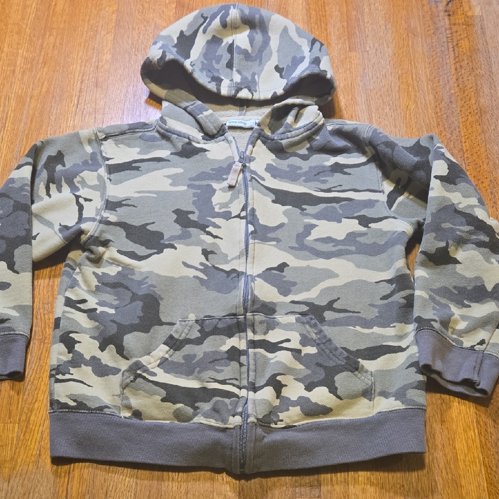 Greendog Kids 7X Camouflage Green Full Zip Pocket Drawstring Cotton Blend Hoodie